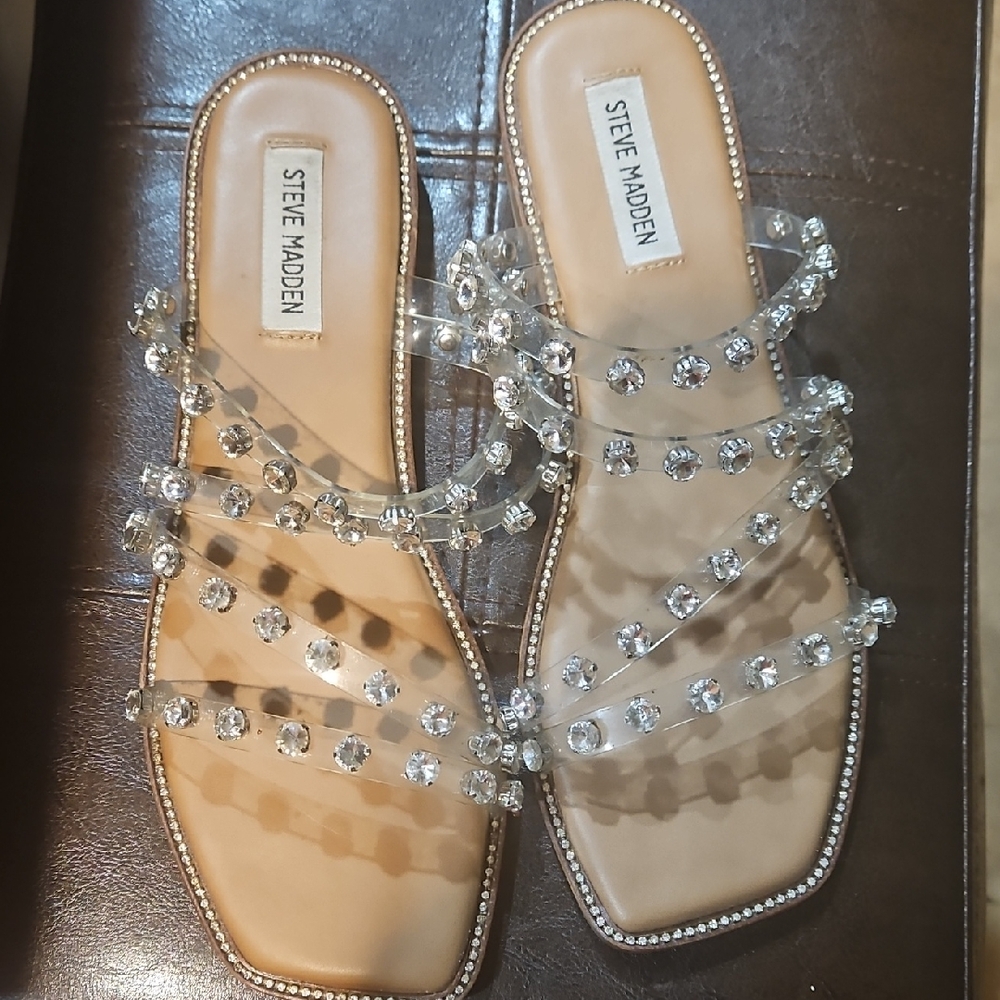 Steve Madden Women's Sandals with Crystal Straps - Clear and Tan